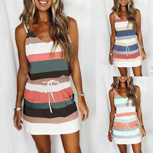 Vista 5 de FABIURT Vestido de verano para mujer vestido casual de verano sin mangas con correa y correa