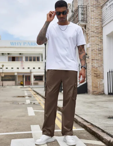 Vista 8 de COOFANDY Pantalones cargo casuales para hombre, pantalones deportivos de algodón con cordón