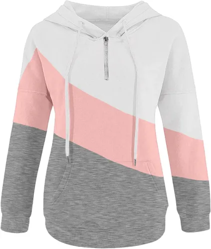 Vista 31 de Sudaderas con capucha para mujer, con cuello de botón, sin botones, con cordón, manga larga, lindas, ropa para adolescentes y niñas