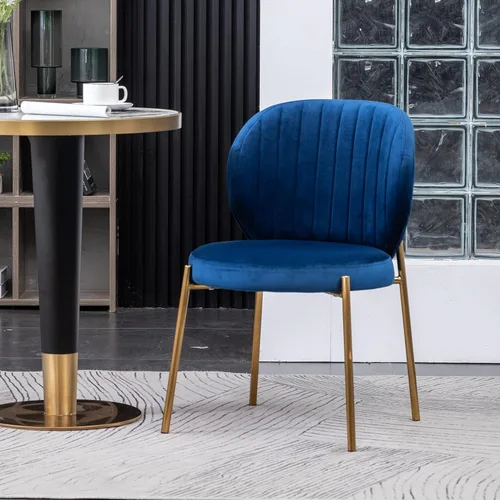 Vista 3 de Amoa - Juego de 2 patas de metal dorado contemporáneas con sillas de comedor tapizadas de terciopelo, color azul