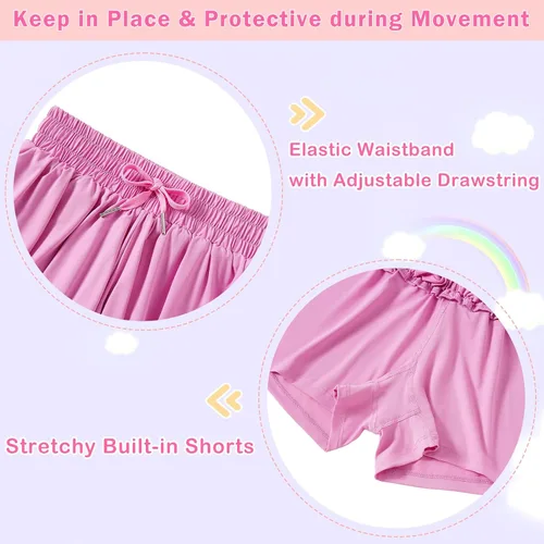Vista 3 de Dancer queen Pantalones cortos holgados con cordón para niñas, pantalones cortos deportivos para correr, deportes, gimnasia para 6 a 12 años