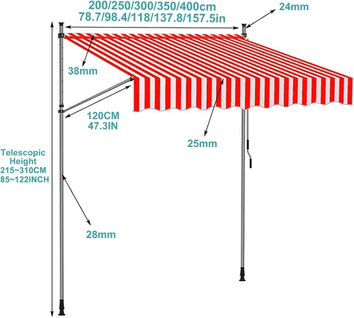 Vista 5 de Refugio para parasol sin perforaciones, toldo retráctil con manivela, toldo para patio, toldo impermeable para puerta, exterior para ventana