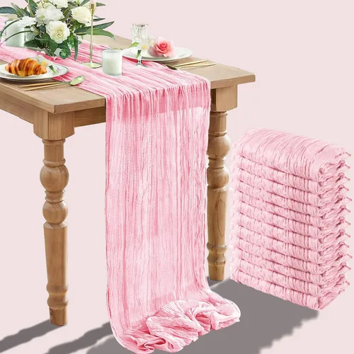 Vista 21 de Paquete de 12 caminos de mesa de gasa arrugada de 35 x 120 pulgadas, estilo bohemio, centros de mesa románticos para mesas, mantel versátil