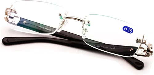 Vista 6 de Lector de gafas de lectura de moda de diseñador rectangular sin montura para hombre