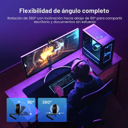 Vista 9 de NexiGo Cámara web N680E Pro 4K con luz de anillo, enfoque automático PDAF, 1080p 60FPS, micrófonos con doble cancelación de ruido, obturador