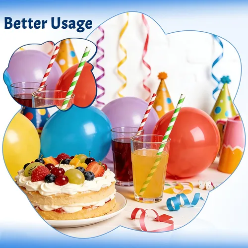 Vista 5 de 100 popotes de papel biodegradables a granel, varios colores del arco iris a rayas, pajitas para jugos, batidos, cócteles, café, refrescos, batidos
