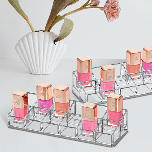 Vista 2 de Amazing Abby - Glamour - Paquete de 2 organizadores de esmalte de uñas acrílico de 12 ranuras, soporte para lápiz labial, organizador de brillo