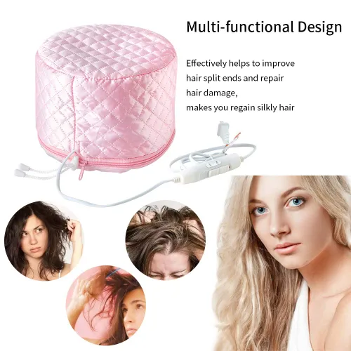 Vista 2 de Gorra para el cuidado del cabello, gorra de tratamiento térmico Yomagine Pink de 110 V, gorra de calor de acondicionamiento profundo, gorras