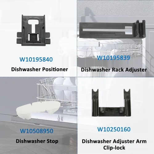 Vista 6 de Piezas de repuesto mejoradas para lavavajillas W10350375 para lavavajillas Kenmore 665 Whirlpool, posicionador de lavavajillas W10195840 y ajustador