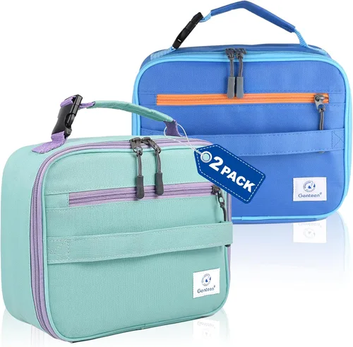 Vista 10 de Genteen Paquete de 2 bolsas de almuerzo suaves aisladas con doble cremallera, resistente, congelable y reutilizable para niños, hombres