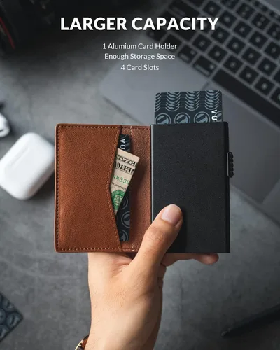 Vista 53 de VULKIT Billeteras delgadas para hombre, con bloqueo RFID, diseño minimalista con capacidad para hasta 11 tarjetas, Negro -, Minimalista
