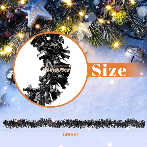 Vista 2 de Dingion Guirnalda de oropel de Navidad de 59 pies, adornos metálicos para colgar con purpurina para árbol de Navidad, decoración de interiores
