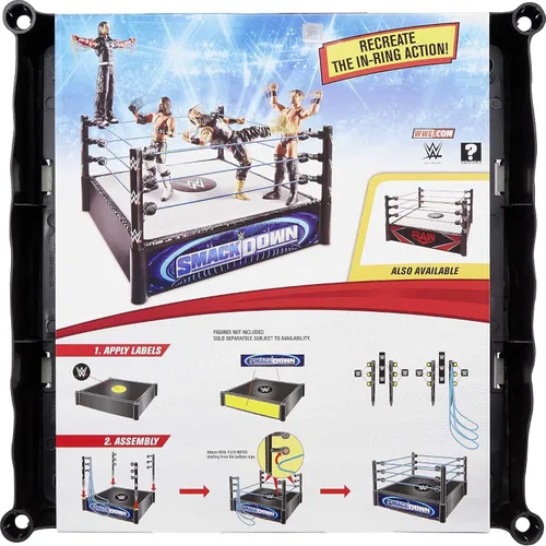Vista 4 de WWE Anillo Superstar (14 pulgadas) con alfombrilla de resorte y cuerdas flexibles reales para figuras de acción; regalo para edades de 6 años