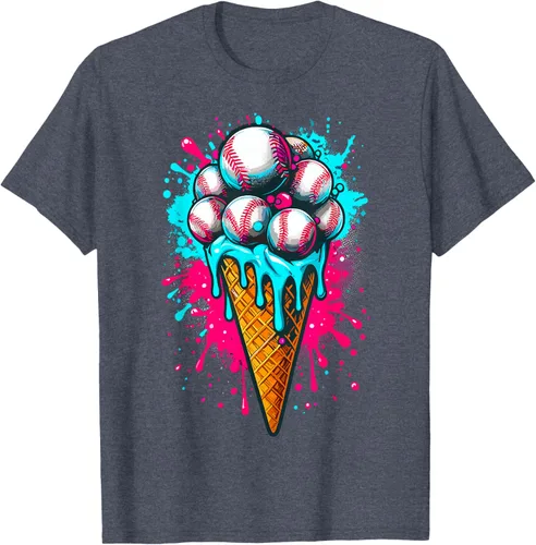 Vista 50 de Camiseta de béisbol de acuarela de helado de béisbol