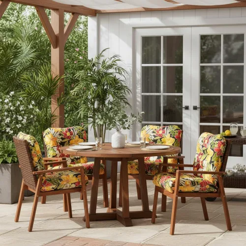 Vista 6 de Cojines para silla de exterior con bisagras, diseño de una sola pieza, cojín reversible para asiento y respaldo de patio con lazos, tela de Aloha