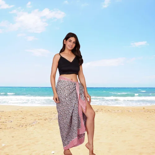 Vista 3 de Pareo de playa 100% algodón con bloque a mano, tu falda envolvente perfecta para el verano