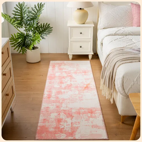 Vista 378 de Istana Alfombra larga antideslizante de 2.5 x 8 para el hogar, para pasillo y cocina, lavable, sedosa y suave al tacto, elegante, color azul y marfil