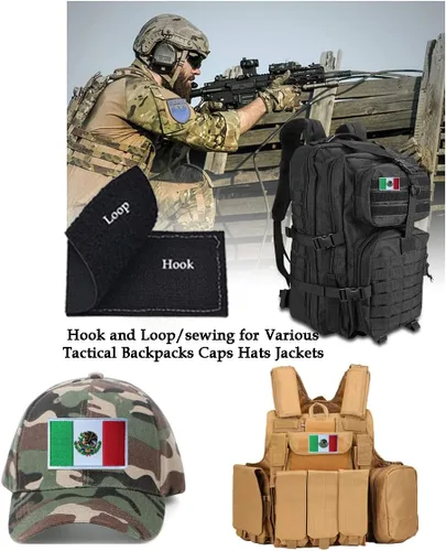 Vista 5 de 2 parches de bandera de México de AliPlus bordados tácticos militares con gancho y bucle