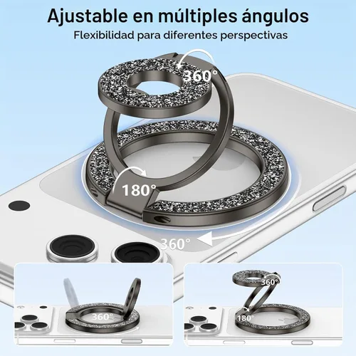 Vista 3 de Anillo magnético para teléfono MagSafe Grip, soporte magnético de doble cara para iPhone Air 17 16 16e 15 14 13 12 Pro Max Mini Plus, soporte