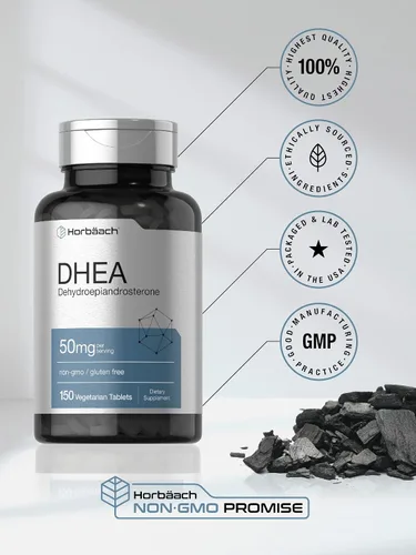 Vista 5 de Horbäach DHEA 50mg 150 tabletas Suplemento sin OMG, sin gluten