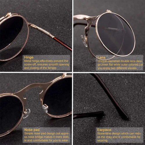 Vista 4 de Dollger Gafas de sol redondas para hombres y mujeres, estilo retro steampunk de los años 90