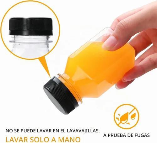 Vista 3 de Flrolove Paquete de 36 botellas de jugo de 4 onzas, botellas de plástico para jugo con tapas, recipientes vacíos transparentes con tapas para jugos