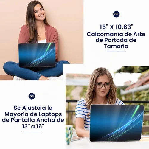 Vista 3 de LSS 15 15,6 pulgadas, adhesivo reutilizable para portátil con 2 almohadillas para muñecas - Protector de vinilo con diseño abstracto, se ajusta a