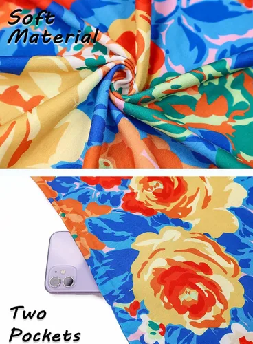 Vista 108 de SimpleFun - Vestidos de verano para mujer, camiseta floral, vestido de playa de estilo bohemio, informal, con bolsillos y sin mangas
