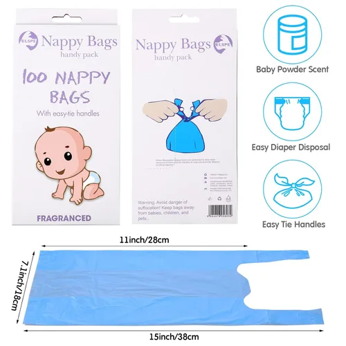 Vista 2 de 1600 bolsas de pañales desechables para bebés, sacos de pañales perfumados con asa de corbata de eliminación de bolsas de basura para caca de bebé
