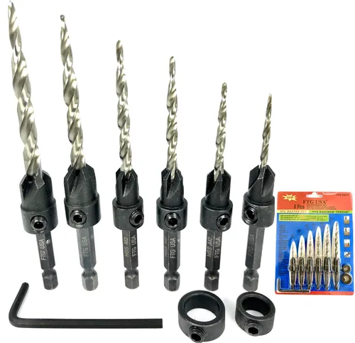 Vista 14 de FTG USA Juego de 3 brocas avellanadoras ajustables para madera #4 (7/64 pulgadas) con broca cónica para carpintería