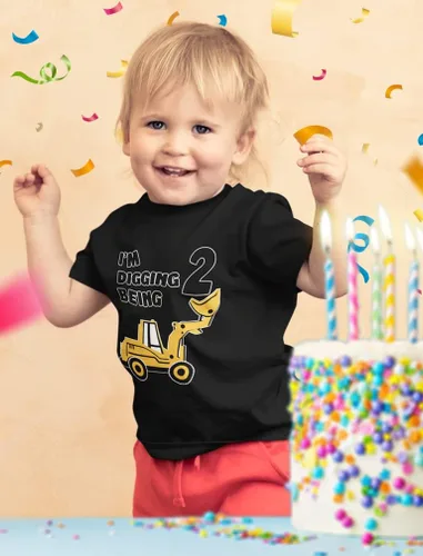 Vista 2 de Camiseta de béisbol de manga 2 34 con diseño de Bulldozer I'm Digging being para niños pequeños