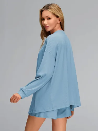 Vista 4 de AUTOMET Conjuntos de 3 piezas para mujer con tops cortos y cárdigan