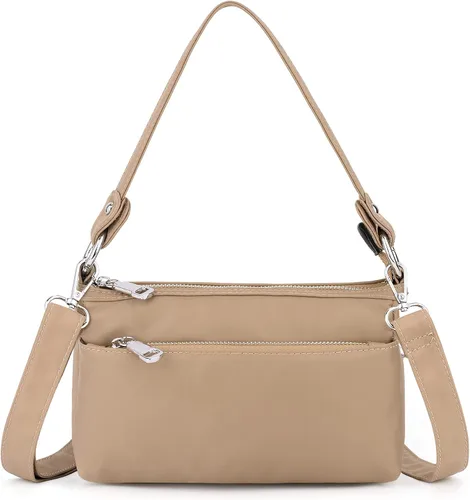 Vista 5 de UTO Bolso bandolera pequeño para mujer, con 3 cremalleras, con asa desmontable y correa ajustable
