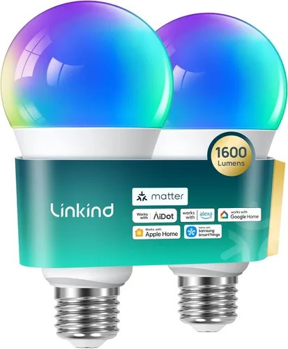 Vista 13 de Linkind Matter - Bombilla inteligente que funciona con Alexa/Apple Home/Google Home, bombillas que cambian de color, sincronización de música