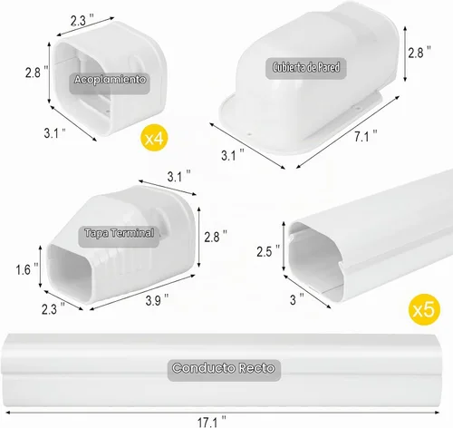 Vista 2 de 3" 7.5 ft Mini Split Line Set Cover, AC Lineset Cover Kit para Unidad Exterior Decorative PVC Paintable Line Cover Kit for Mini Split Air