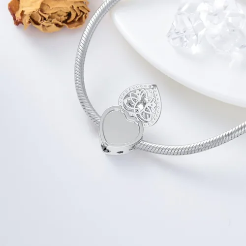 Vista 5 de Abalorios personalizados con diseño de flor de nacimiento, pulsera de serpiente, collar de plata de ley 925, con forma de corazón, imagen floral