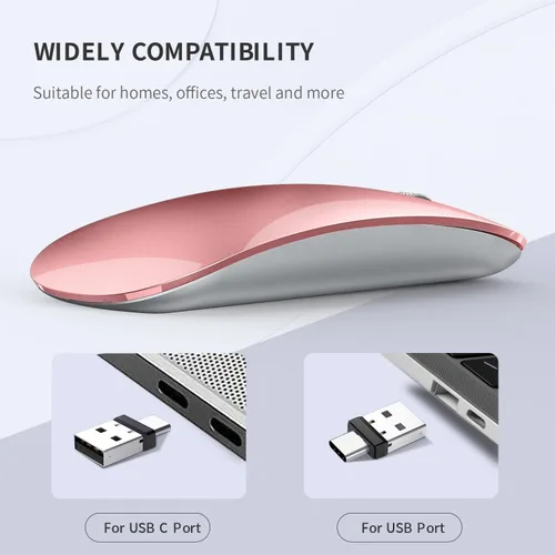 Vista 5 de Uiosmuph Ratón inalámbrico G11, mouse de computadora recargable USB C, ratones silenciosos delgados de 2.4 GHz óptico con receptor USB Nano y Oro