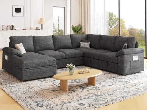 Vista 2 de Sofá modular modular de 106 pulgadas con cama extraíble, sofá cama, gris oscuro