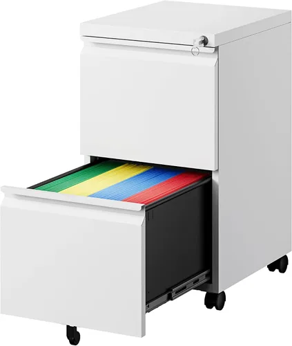Vista 20 de PEUKC Archivador móvil de 2 cajones con cerradura, archivador rodante debajo del escritorio para oficina en casa, organiza archivos A4 con letras