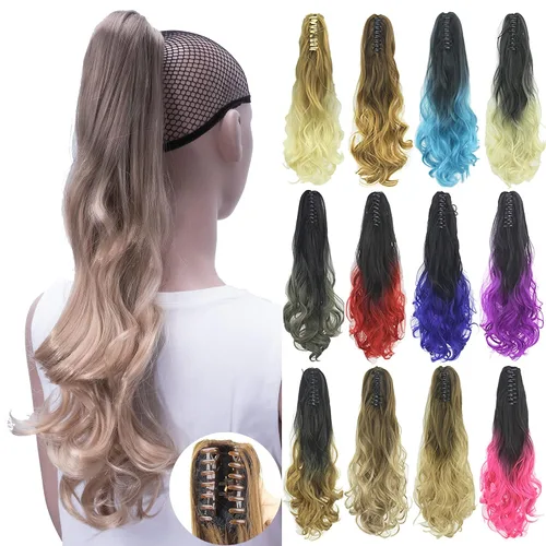 Vista 8 de IMISSU Extensiones de cabello rizado con pinza de color degradado, cola de caballo con clip (rubio degradado)