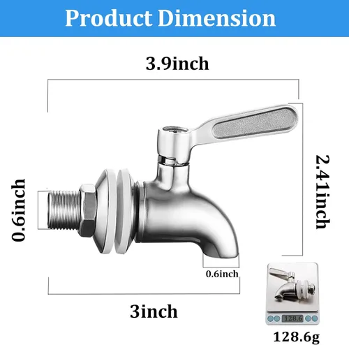 Vista 2 de Grifo de reemplazo del dispensador de bebidas,Grifo de acero inoxidable para dispensador de agua,Caño de reemplazo del dispensador de bebidas
