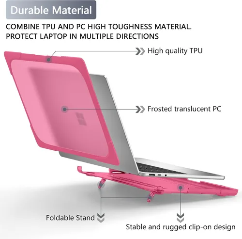 Vista 4 de Batianda Funda resistente para laptop Microsoft Surface 5 4/3ª pantalla táctil de 15 pulgadas con soporte plegable y cubierta de teclado, funda