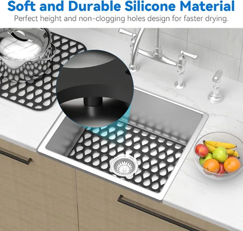 Vista 3 de TOOVEM - Tapete de silicona para fregadero de cocina, 2 unidades, antideslizante, plegable, para parte inferior de cisterna de porcelana de acero