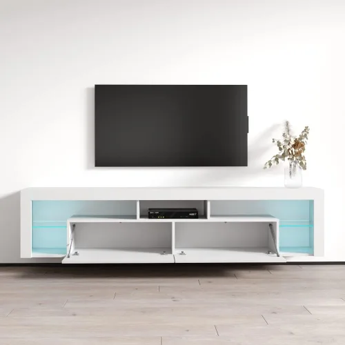 Vista 5 de MEBLE FURNITURE & RUGS Milano 200 - Soporte flotante para TV de hasta 90 pulgadas, moderno centro de entretenimiento de alto brillo de 79 pulgadas