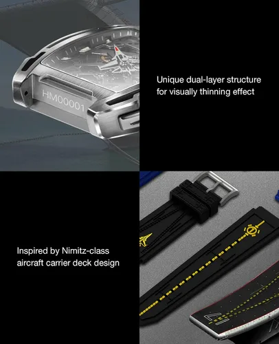 Vista 4 de CIGA Design Z Series - Reloj mecánico automático versión portaaviones, puntero de forma de avión, caja de titanio, esqueleto Tonneau, reloj
