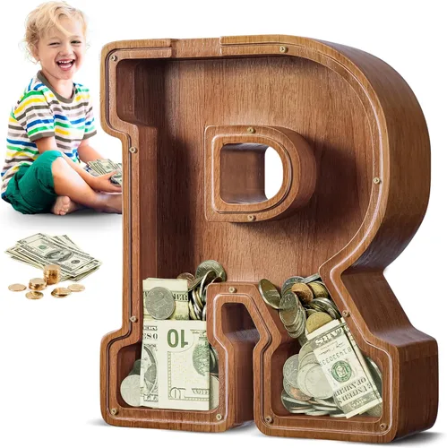 Vista 91 de SummiDate Alcancía de madera de letra para niños y niñas, Alfabeto, personalizada, regalo de cumpleaños y pascua para niños (A)