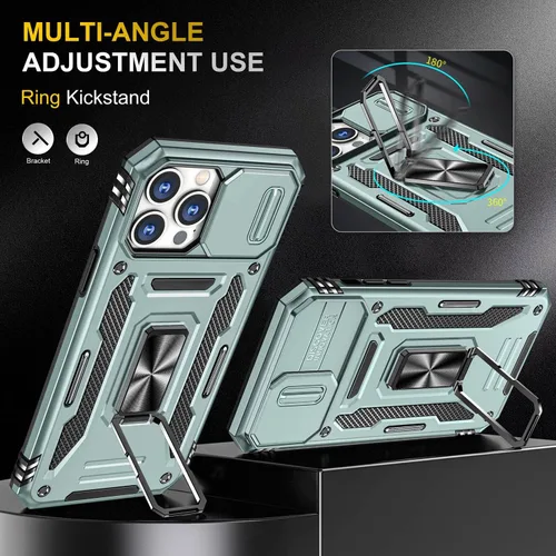 Vista 3 de Funda para iPhone 12 Pro Max con cubierta deslizante para cámara, con soporte para anillo de dedo, soporte magnético para automóvil, para iPhone 12