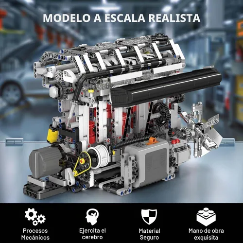 Vista 2 de JMBricklayer Juego de bloques de construcción de motor L4 para adultos, kits de motor técnico eléctrico con motor, kit de construcción de motor a