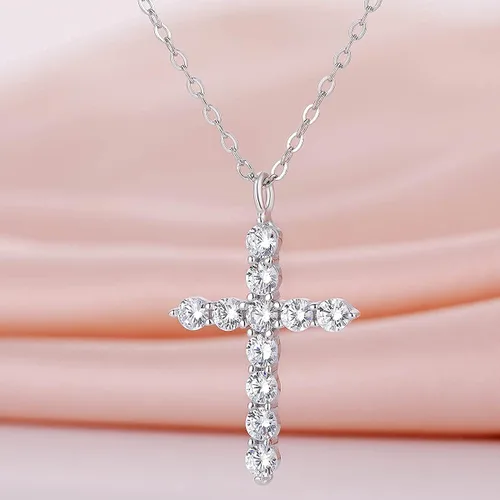 Vista 2 de Dowos 925 Sterling Silver Cross Necklace for Women, 18K Gold Plated AAAAA Cubic Zirconia Simulated Diamond Cross Pendant for Women Girls, 18''+2