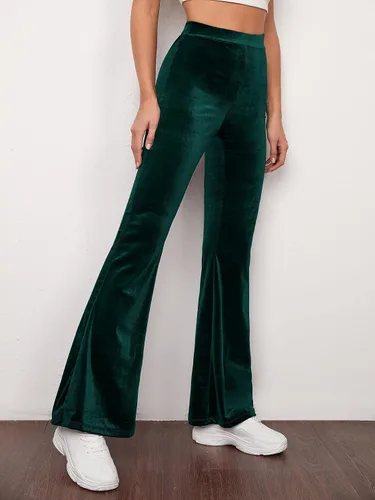 Vista 4 de Floerns Pantalones largos de terciopelo con pierna acampanada y cintura alta para mujer